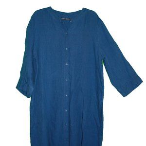 Women's Gudrum Sjoden Shirt Dress Linen Navy XL Lagenlook